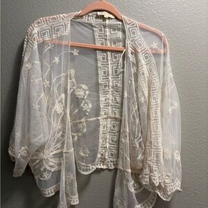 Sheer Embroidered Kimono Cardigan